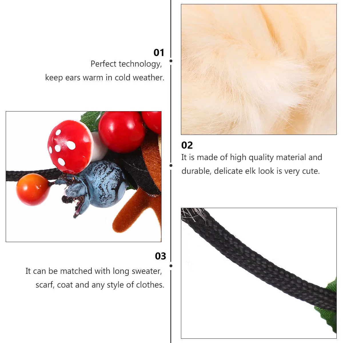 

Winter Earmuffs for Women Reindeer Antlers Headband Cartoon Embroidery Design Xmas Gift Ear Muffs Winter Earmuffs for Women