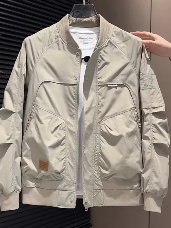 سليم صالح الأمريكية Sle البيسبول Jaet الرجال Faion الحضرية الرجعية الطيار معطف سستة إغلاق طويل Sve البوليستر النسيج