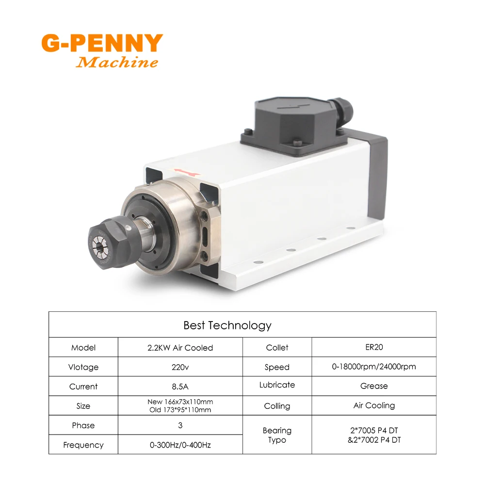 Imagem -03 - Cnc Air Cooling Spindle Motor ar Refrigerado Spindle Ql-inverter 300hz Rolamentos de Esferas de Cerâmica 220v 2.2kw Er20 Pcs