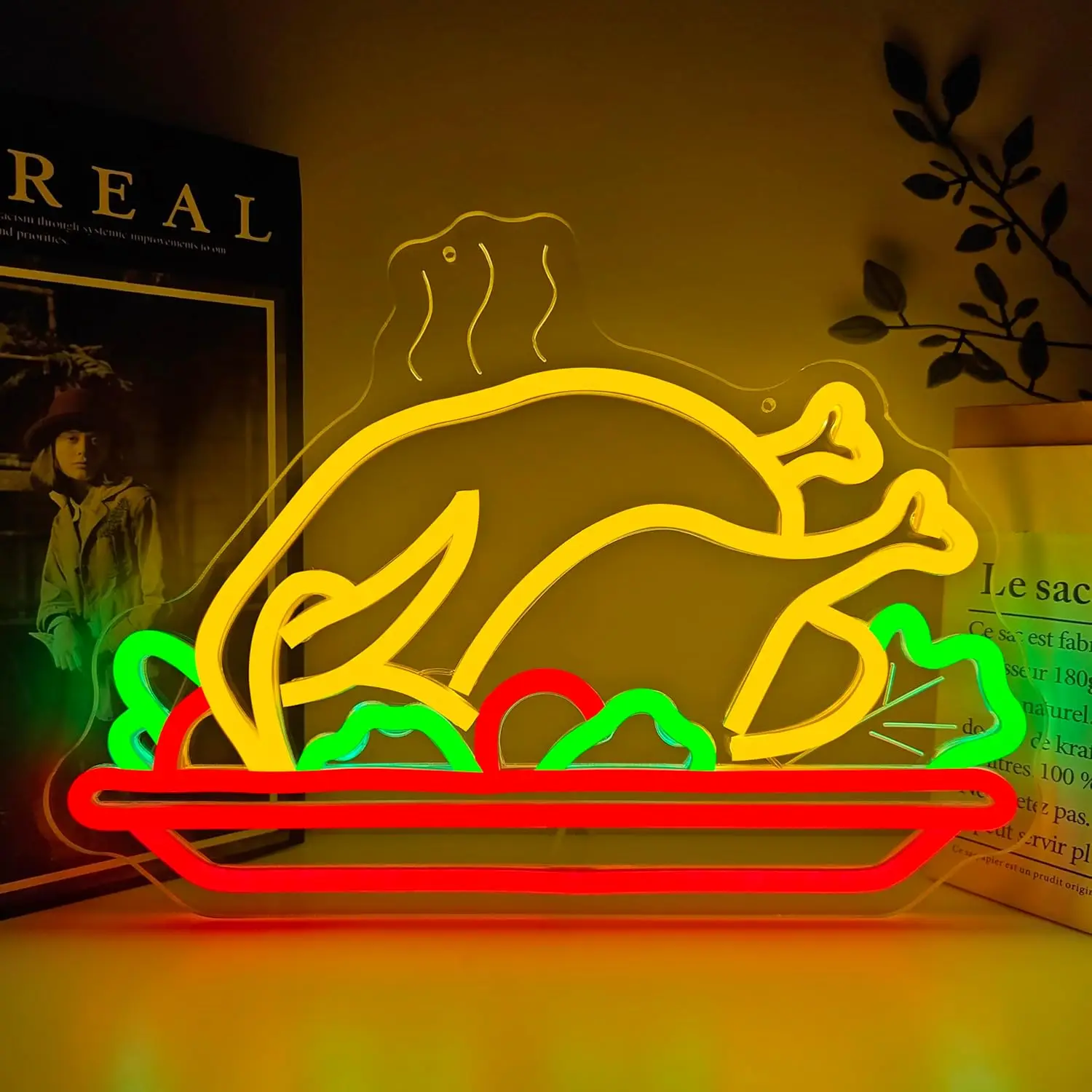 تركيا النيون تسجيل الدجاج أضواء النيون عكس الضوء LED لمطعم متجر الشكر غرفة الطعام رجل الكهف الدجاج المشوي ديكور USB