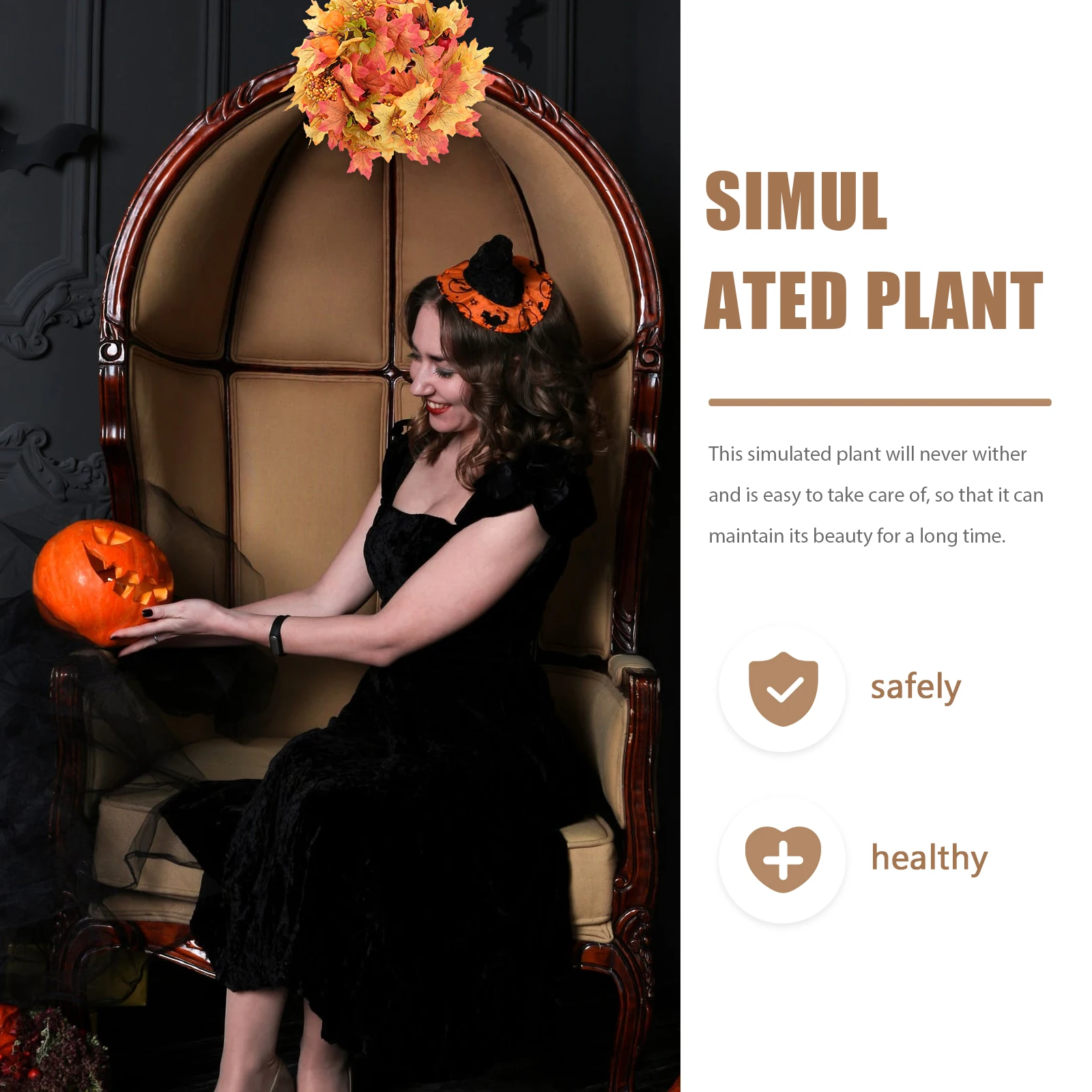

Pumpkin Wreath Delicate Details Door Outdoor Simulated Garland Plastic Halloween Indoor Decoration Maple Leaf