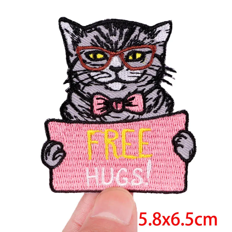 Pocket Cat Embroidery Patch Cute Cartoon Animal Patch Iron On Patches For Clothing Cat Embroidered Patches On Kids Clothes DIY