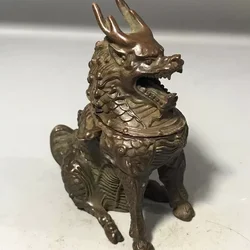 Chinese bronze hand cast kirin art statue collectable incense burner tea pet