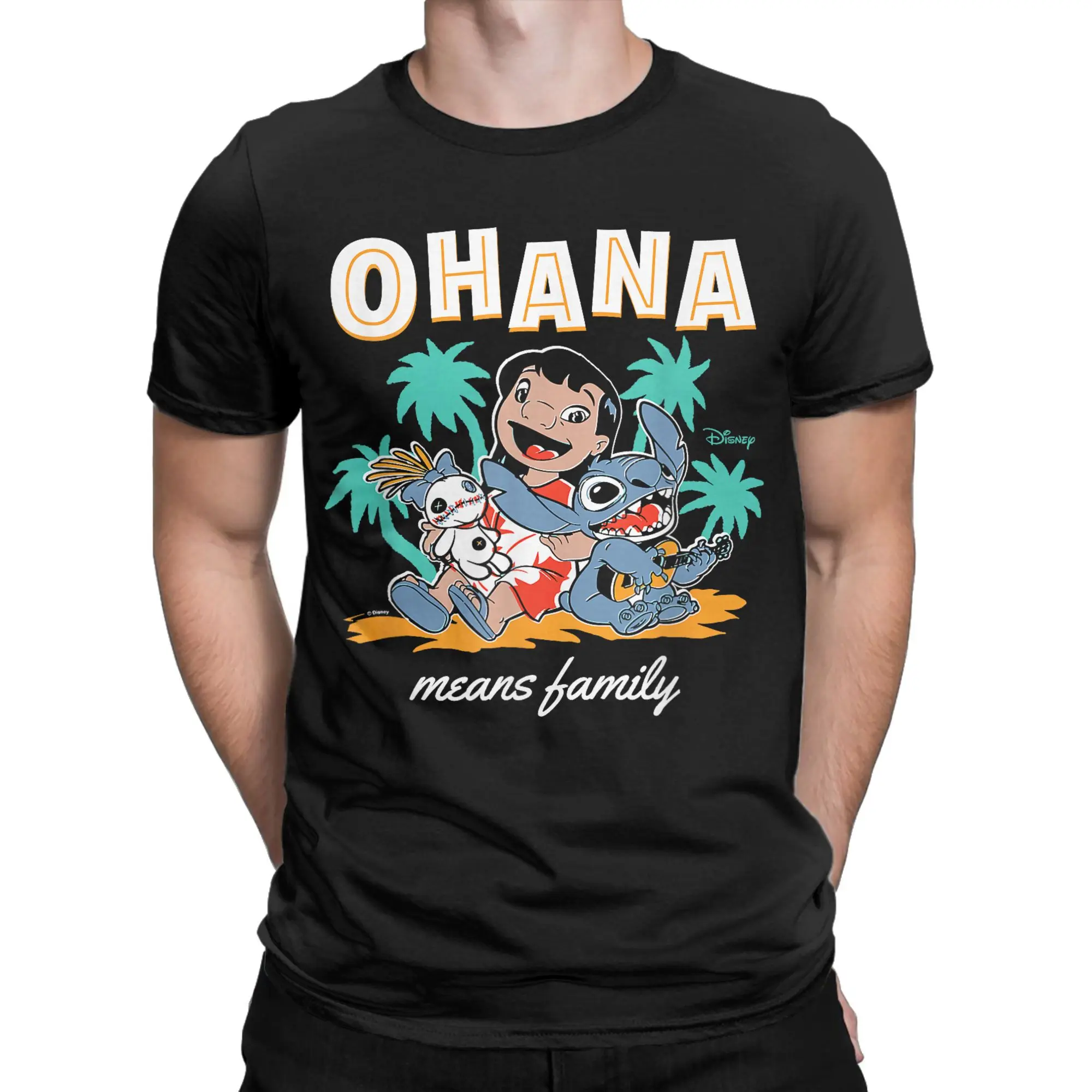 

Vintage T Shirt Beach Lilo and Stitch Ohana Means Family Hip Hop T-Shirts 100% Cotton Tee Shirt for Men Y2K Short Sleeve Tees