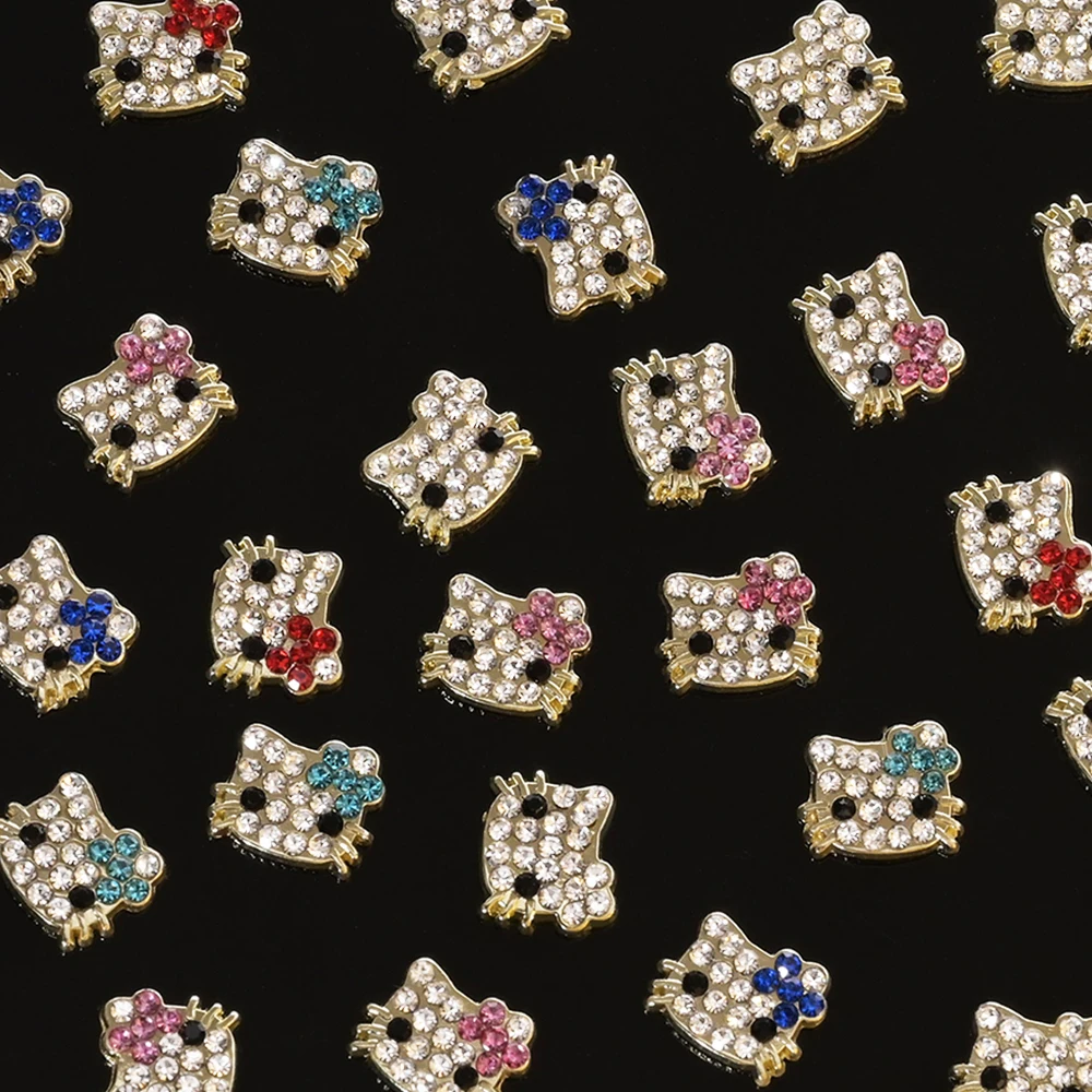 30 Stück 3D Volldiamant Kitty Nagel Strass 6 Gitter Rosa/Rot/Klar Mini Kristall Kitty Nagel Charms Gold Legierung Kitty Nagel Schmuck