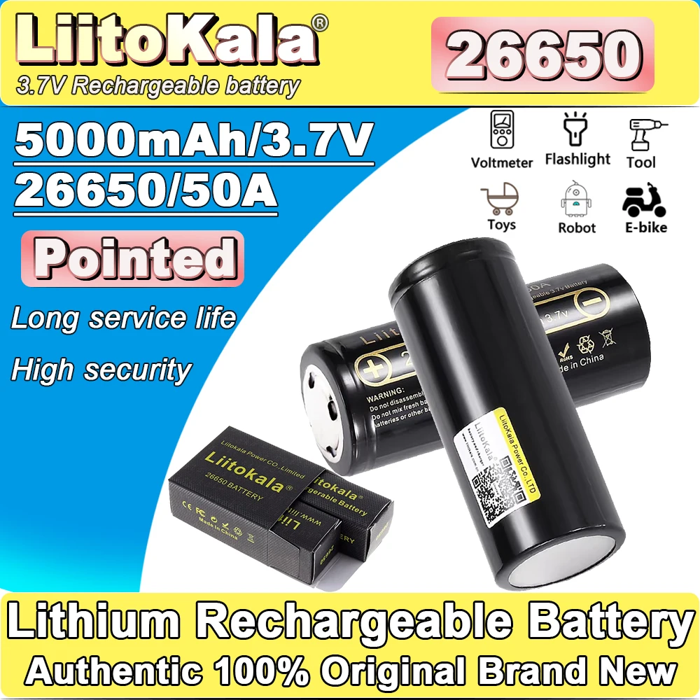 

LiitoKala High Quality 26650 Battery 5000mAh 3.7V Lithium Ion Rechargeable Battery For 26650A LED Flashlight Laser Accumulator