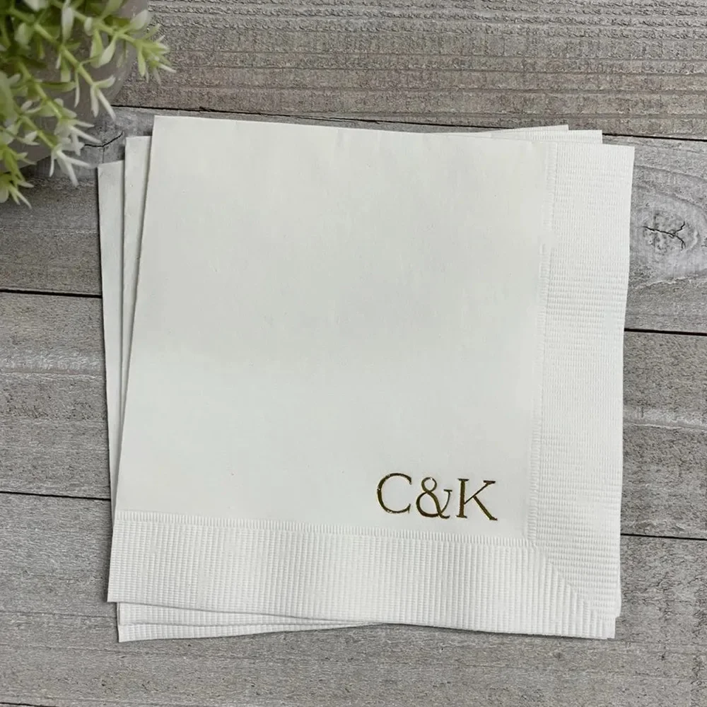 

50pcs Custom text Wedding Birthday Cocktail Beverage Paper Napkins Anniversary Party Monogram Luncheon Avail Baby Shower Napkins