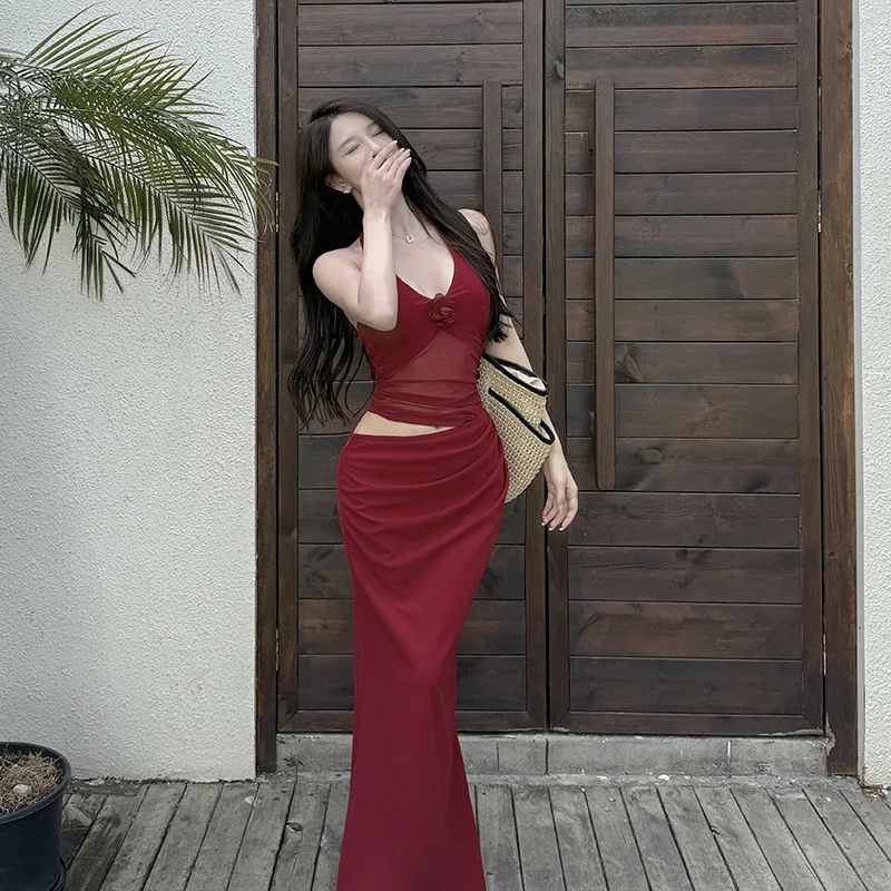

New Fake Wind Hanging Neck Dress Summer Slimming Dress Long Dress Pure Desire Style Long Dress