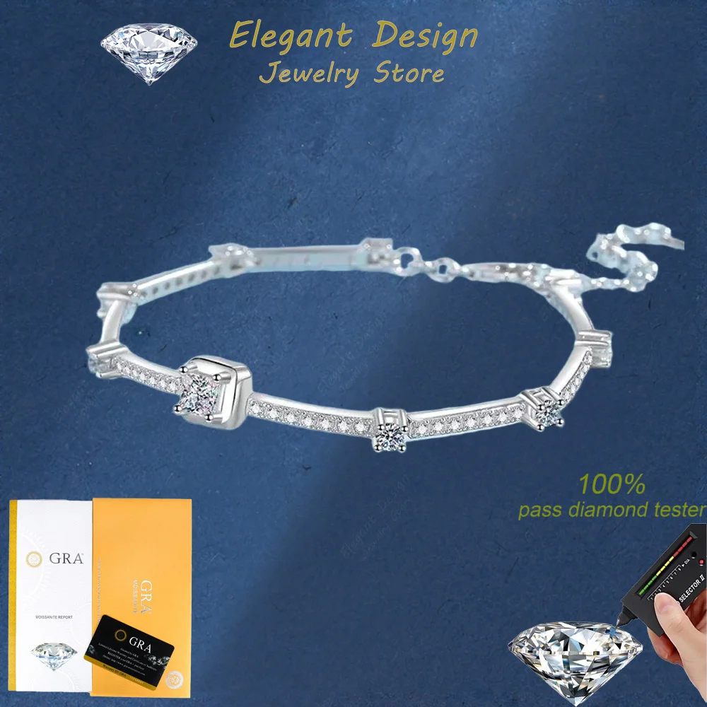

Elegant Design Square 1.88Carat Moissanite Bracelet for Women, Brilliant Platinum PT950 Light Luxury Holiday Gift for Girlfriend