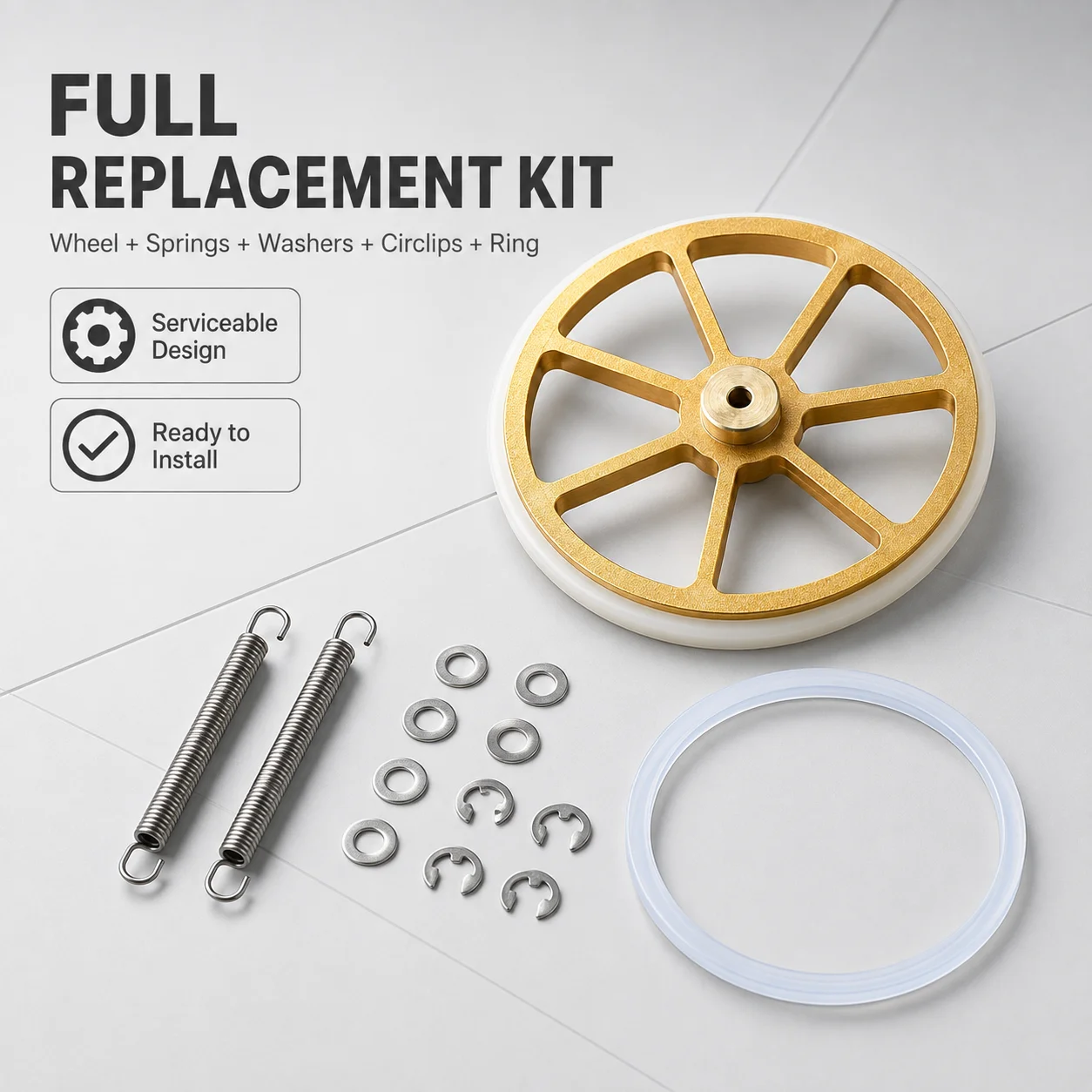 Idler Wheel Pulley Repair Kit Solid Brass with Springs Washers Circlips LENCO L75/L78 Turntable Spare Replacement Part