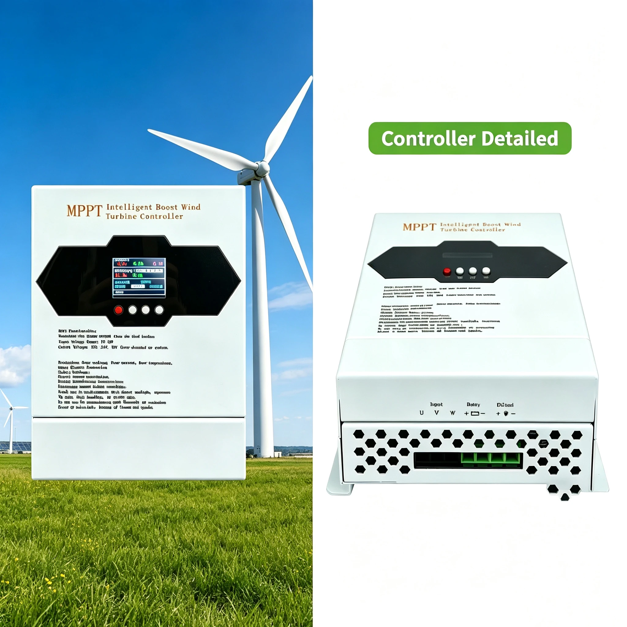 Contrôleur de charge éolienne MPPT à faible vitesse de vent, 6000W, 48V/24V/12V, Adaptatif, Spécialement conçu pour les batteries au lithium fer phosphate/colloïdal