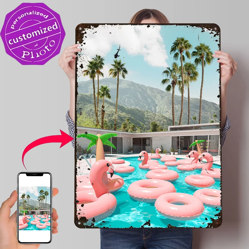 Flamingo Pool Party Lightly 3D Tin Poster Customized Wall Art Vintage Metal Signs for Fans Room Home Decor Items House Wand Deko