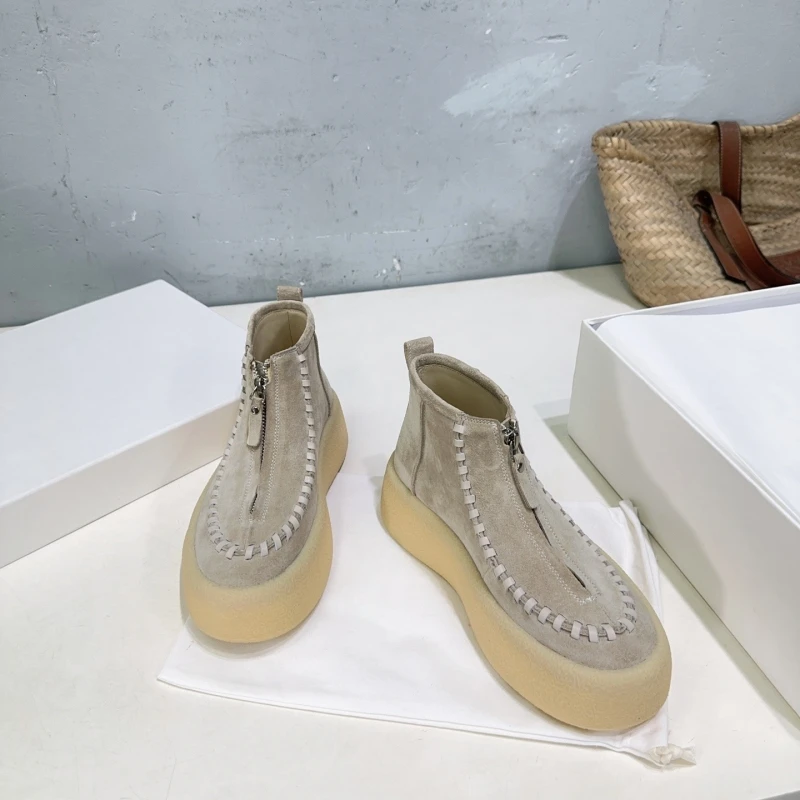 The new Yinglun sole thick high top moccasins real leather Boots short women fashion Wild up front zip Boots