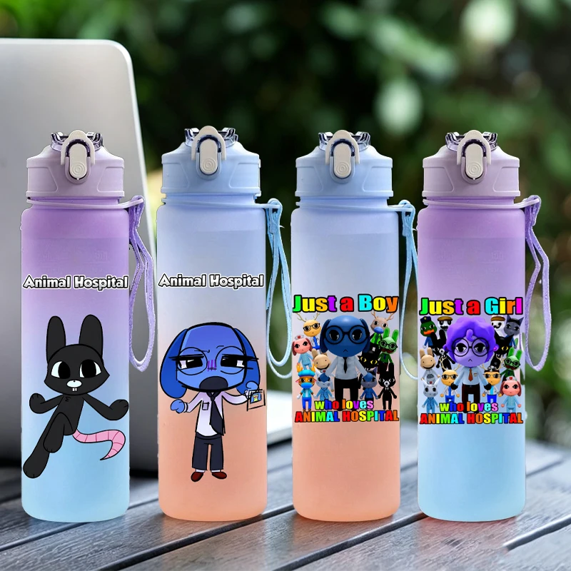 Animals Hospitals Water Bottle with Straw Kids Cute 750ml Cup Girls Boys Outdoor Sport Mug School Office Accessory Children Gift