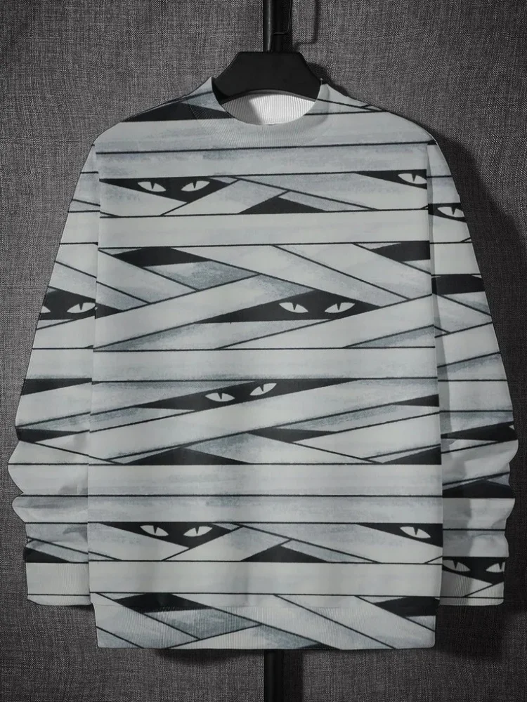 

Men's Bandage And Eye Print Casual Sweatshirt Halloween Oversized Autumn 2025 Long Sleeve Round Neck Streetwear Tunics