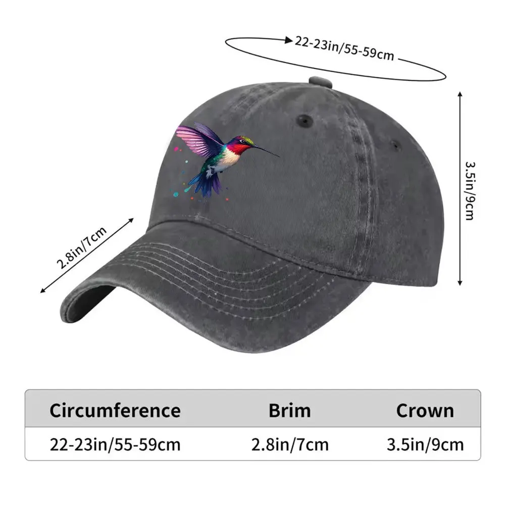Colored Hummingbird Pattern Washed Baseball Cap Unisex Outdoor Casual Hat for Daily Wear
