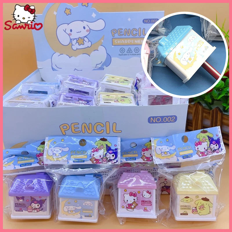 Sanrio Cinnamoroll Melody Kuromi Hellokitty Cartoon House Pencil Sharpener Student Double-hole Pencil Sharpener Stationery Gifts