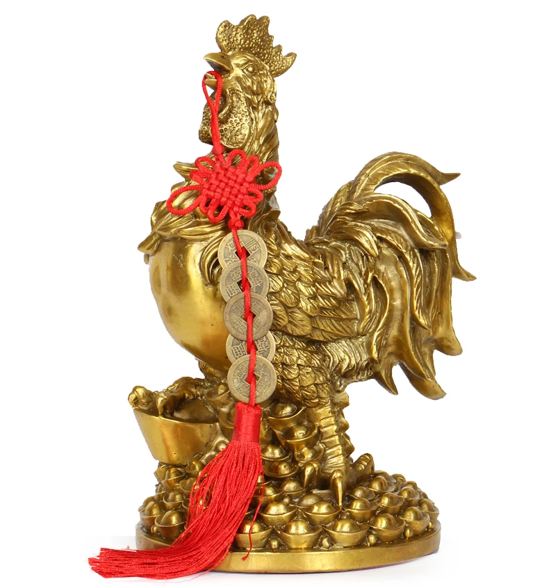 LARGE  bless family Safety luck Magic office home shop efficacious Money Drawing Mascot Cock COPPER ART statue