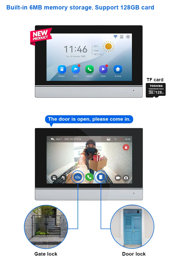 Tuya APP 7 pollici Wireless Wifi Smart IP videocitofono citofono con Monitor IP 2*1080p + 1 telecamera campanello antipioggia