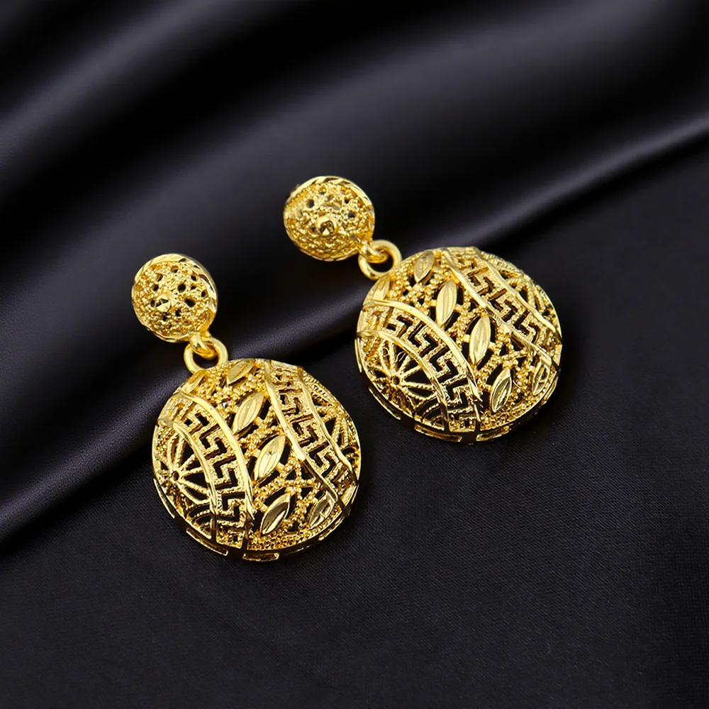 Dubai 24K vergoldet verzogene Geometrie Halskette Ohrringe Schmuckset für Frauen African Indian Nigeria Braut Hochzeit Party Geschenk – Detail 6