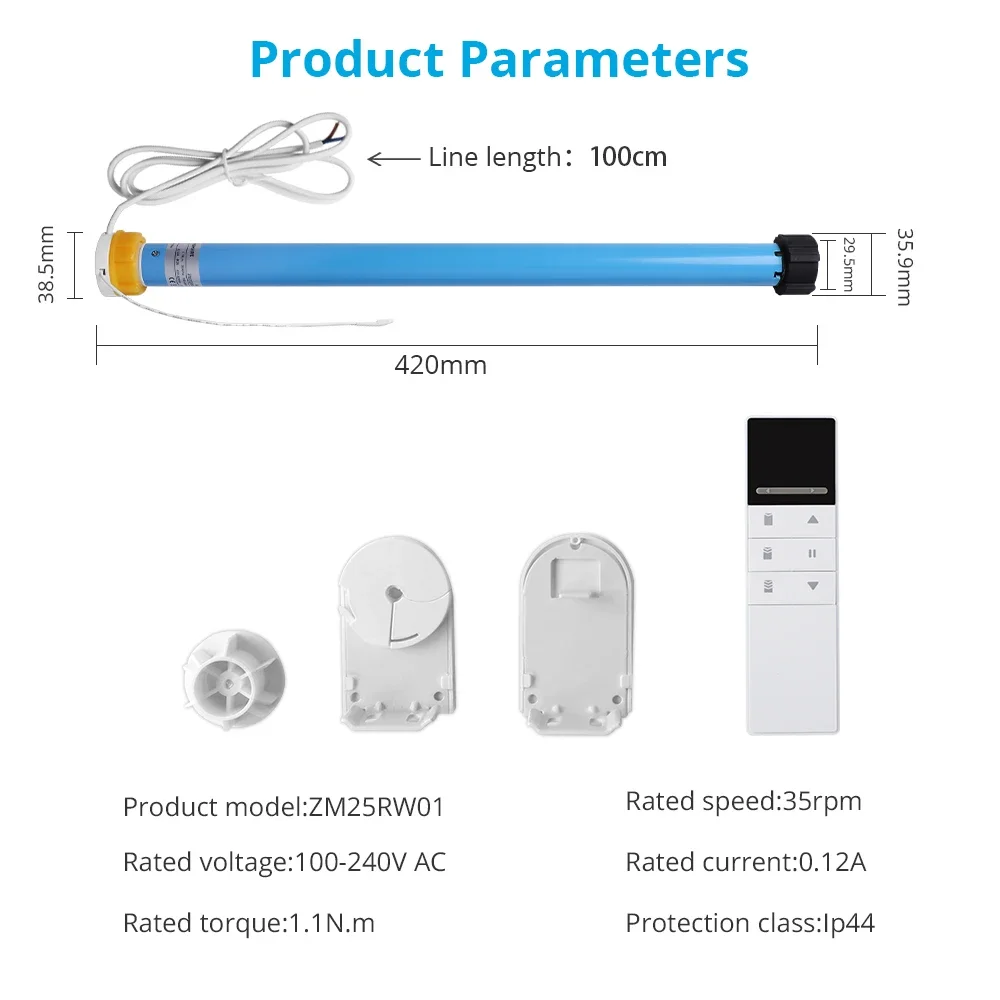 Zemismart-Tuya WiFi Smart Roller Shade Motor, motor de obturador elétrico motorizado, Alexa Google Home Voice, 37mm, 38mm Tube