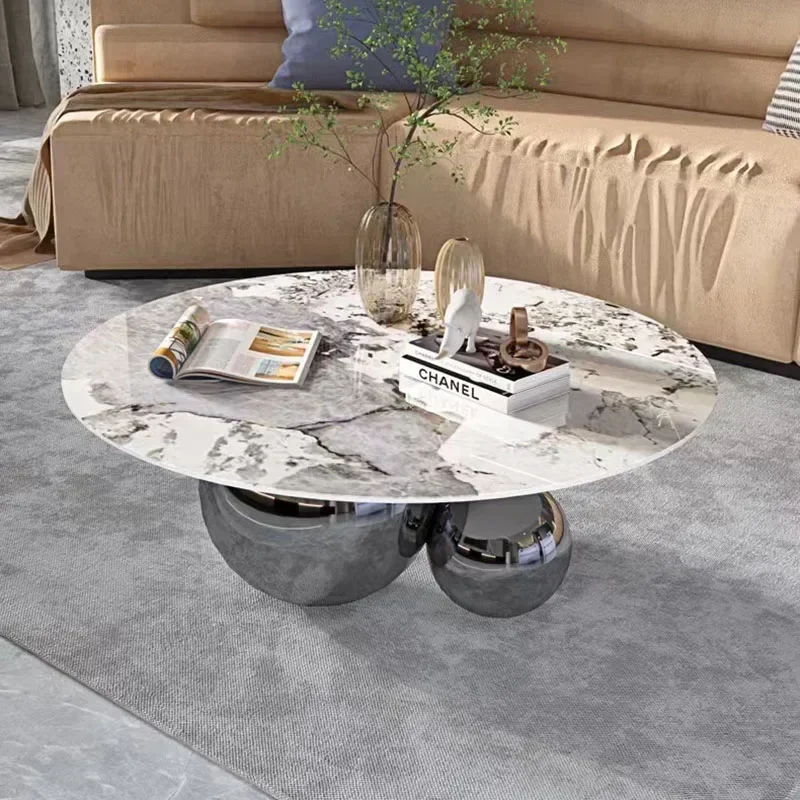 

Silver Luxury Coffee Tables Nordic Modern Minimalist Marble Effect Coffee Tables Round White Mesa Centro Salon Home Furniture