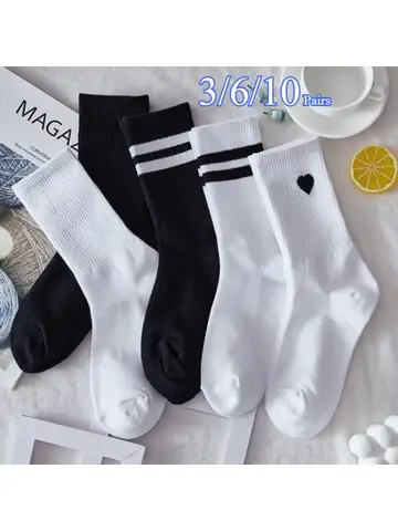 3-10 Pairs Women Mid-Tube Socks Solid Colour Autumn Winter Breathable Comfortable Sport Sweat Absorbent Man And  Women's Socks