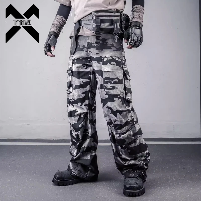 

Vintage Men's Camo Cargo Pants Grunge Multi-Pocket Distressed Joggers Dirty Washed Streetwear Trousers Baggy Pant Street Dance