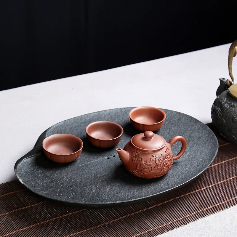 Compartment Plate Tea Tray Kettle Kitchen Gadget Stone Black Tea Tray Coffeeware Teaware Taca Marmurowa Office Accessories