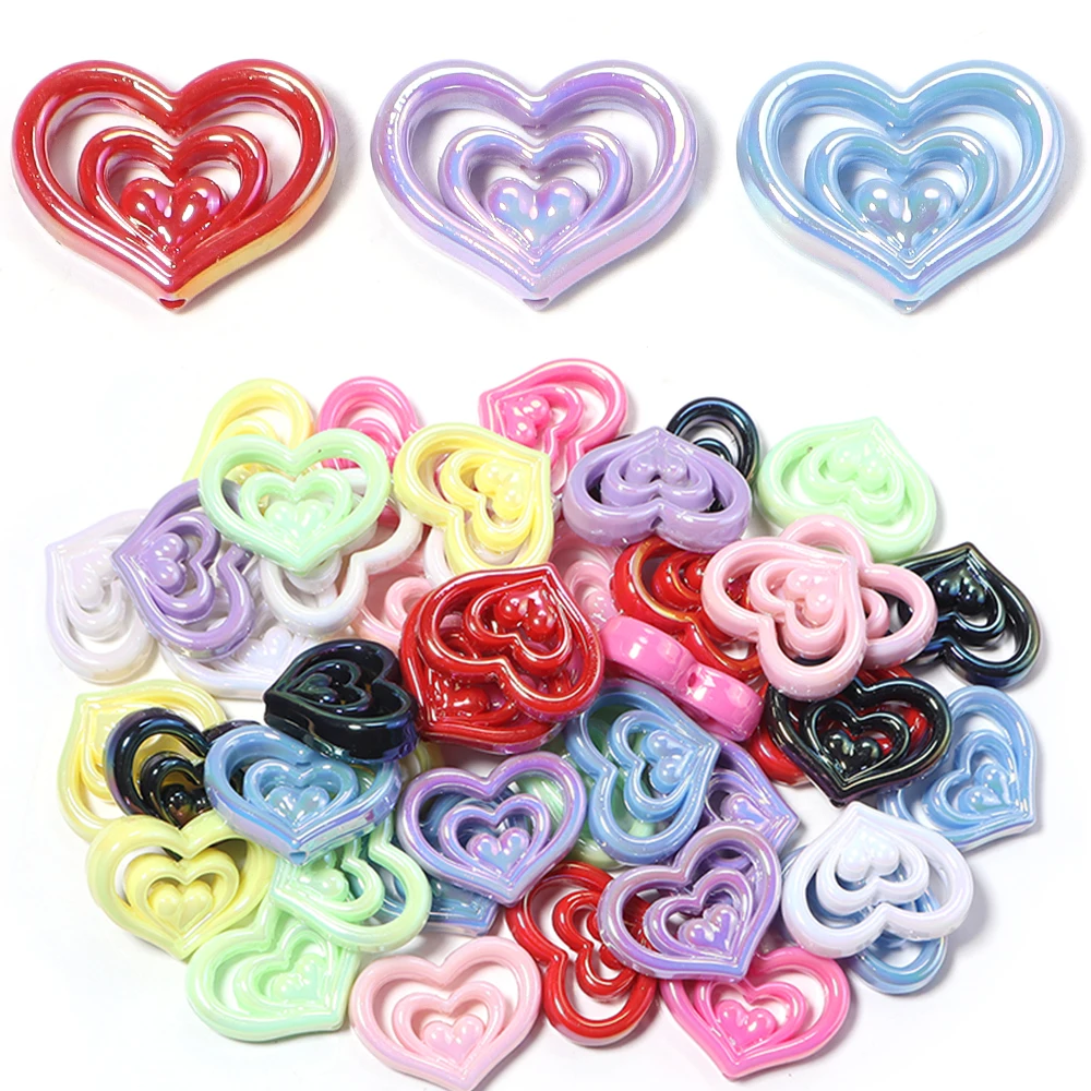 5 Stück/Set Acryl-Herzperlen, bunte Herz-Abstandshalterperlen für DIY-Anhänger, Ohrringe, Armbänder, Stifte, Deko-Accessoires