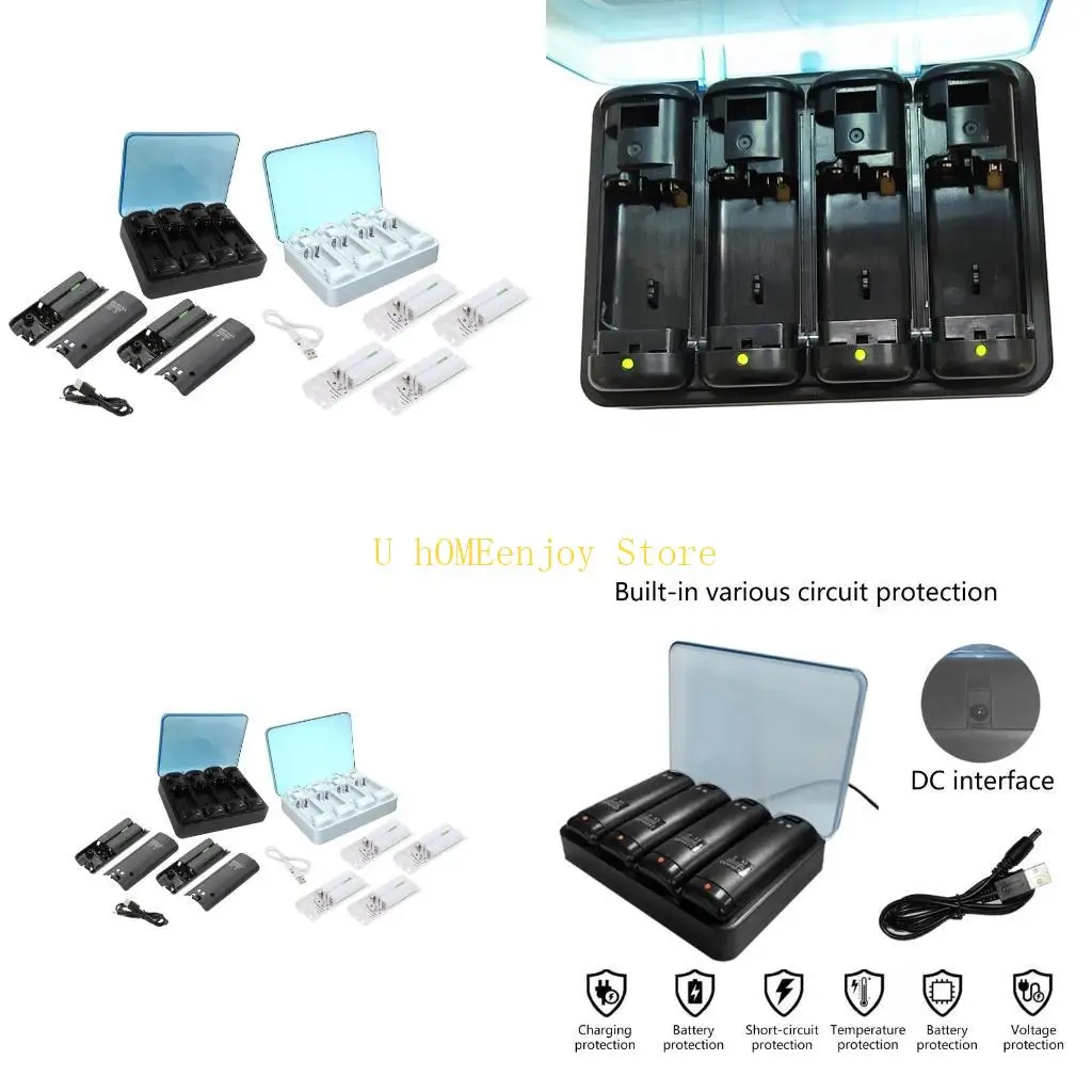 

B0KF Зарядная док-станция с 4 аккумуляторами Контроллер USB-кабеля