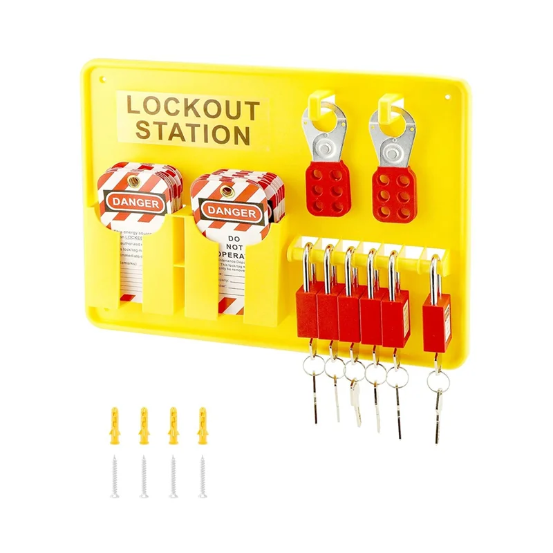 Lockout Tagout Station,6 Pcs Safety Padlock, Lockout Station, 2 Pcs Hasp,32 Pcs Tags 20 Pcs Zip Ties,For Electric Power-ABVK