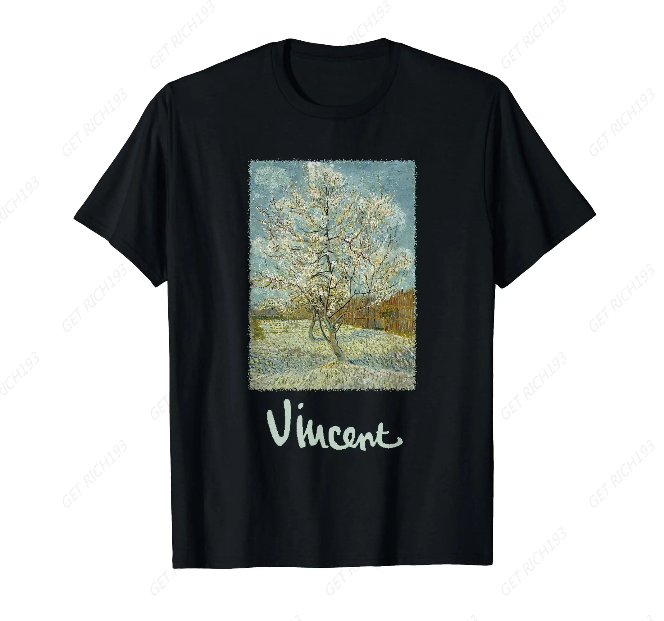 Pink Peach Tree In Blossom By Vincent Van Gogh Fine Art T-Shirt Men Women Short Sleeve Cotton Tee