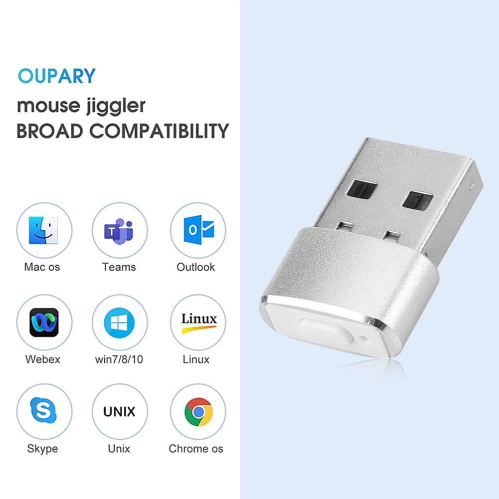 محرك الماوس الصغير Jiggler التوصيل والتشغيل USB مؤشر الحركة التلقائي يبقي مستيقظًا ضوء المؤشر سبائك الألومنيوم الإسكان للكمبيوتر