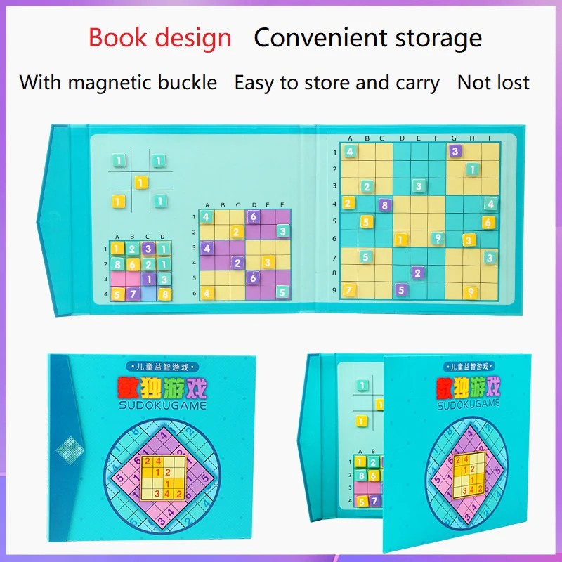 Livre de jeu Sudoku en bois magnétique pour enfants, apprentissage alth, jouets mathématiques, cadeau de puzzle, 4 en 1