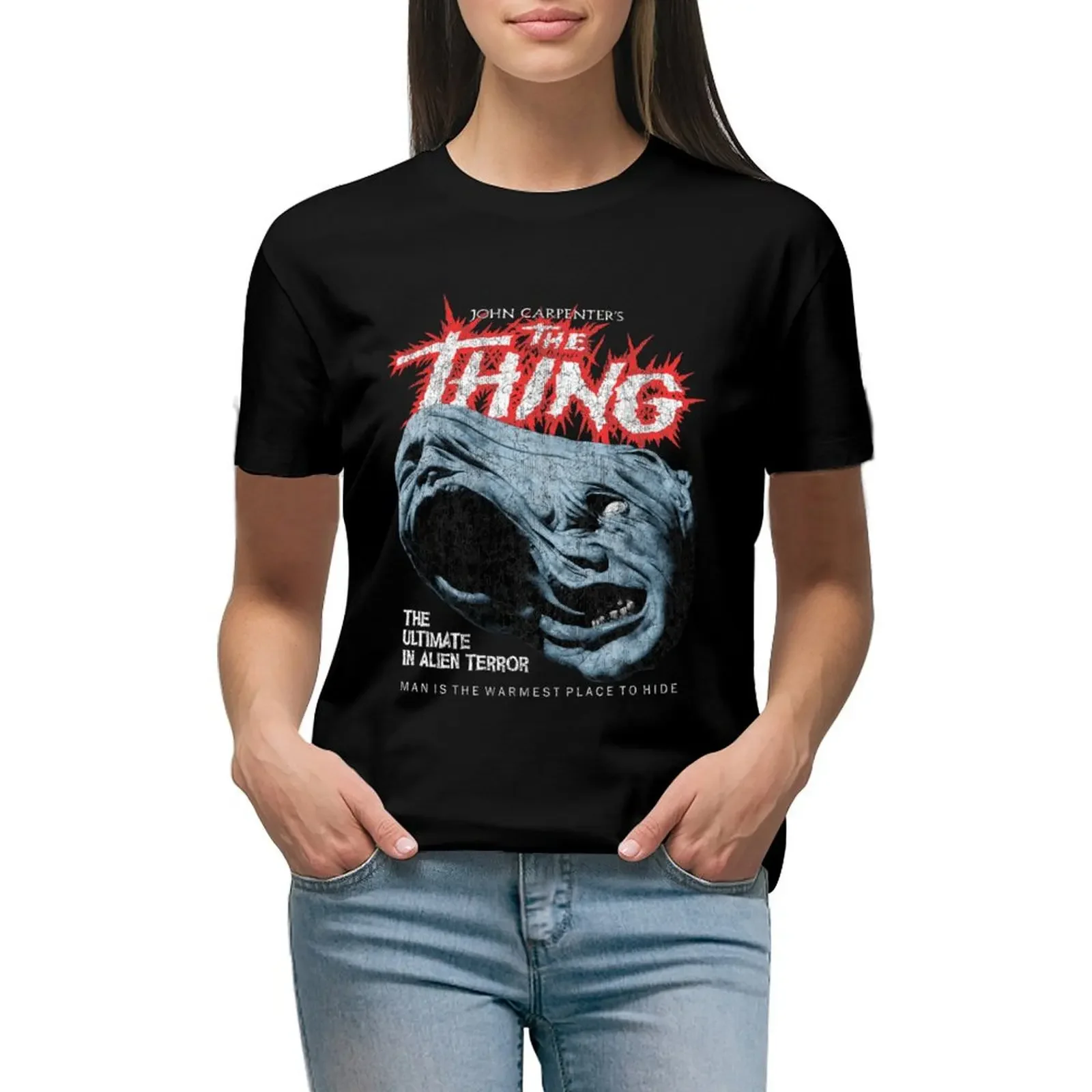 The Thing Distressed John Carpenter Horror Sci Fi T-Shirt vintage clothes korean fashion sports fans plain t shirts for Women