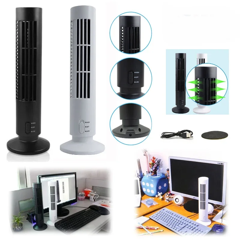 Vertical Bladeless Fan Bladeless Save Space 5V Tower Fan 2 Gears Energy Saving Plastic Fan Slim Mini Desk Fan for Office