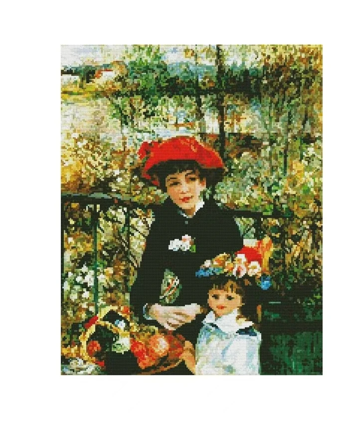 

The Terrace Garden Mother Child 18CT 16CT 14CT Unprinted Cross Stitch Kits Embroidery Art DIY Handmade Needlework Home Decor
