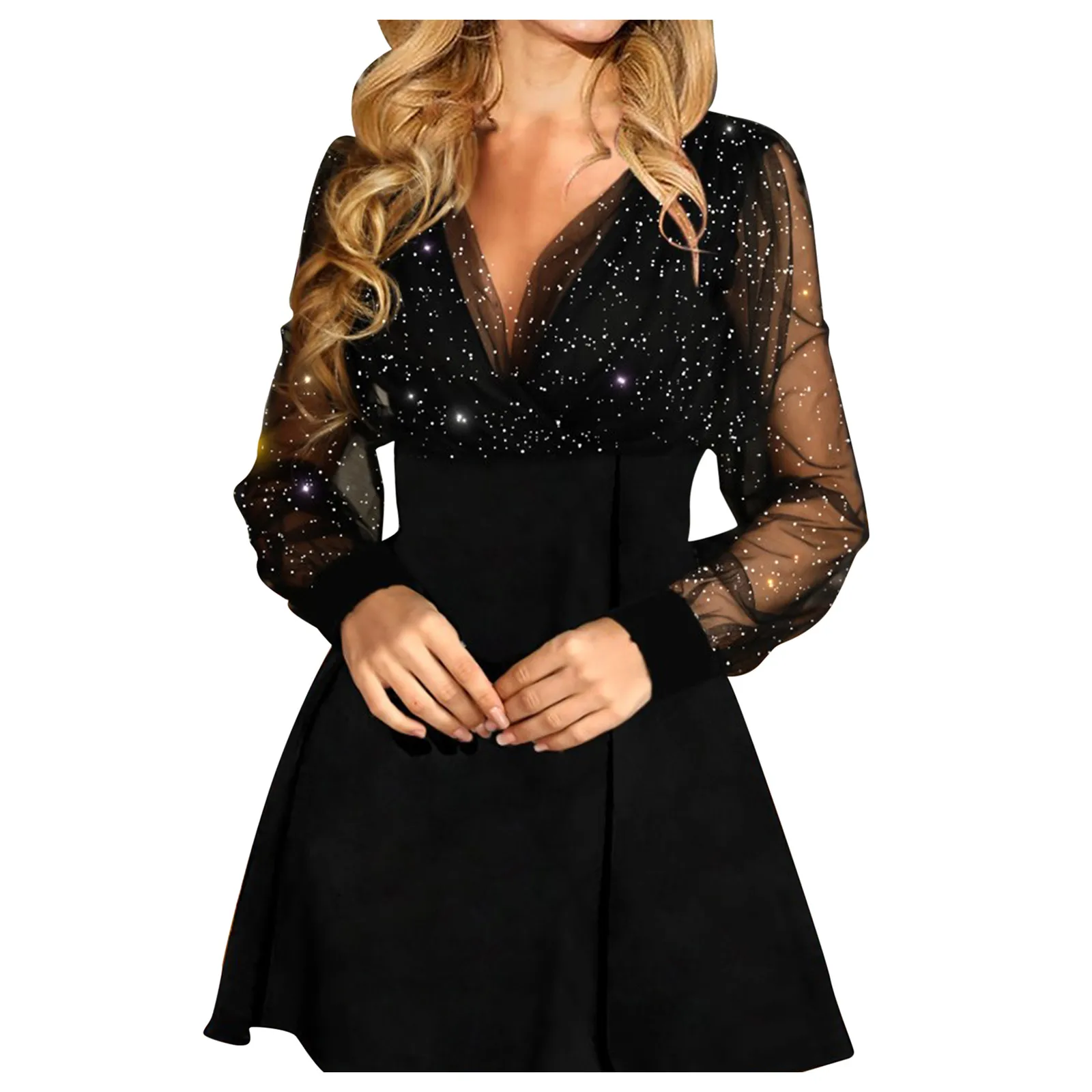 2024 New Party Dress A-Line Women\'s Solid Long Sleeve Sequins Party Dress Christmas Prom Party Ball Gown Formal Dresses