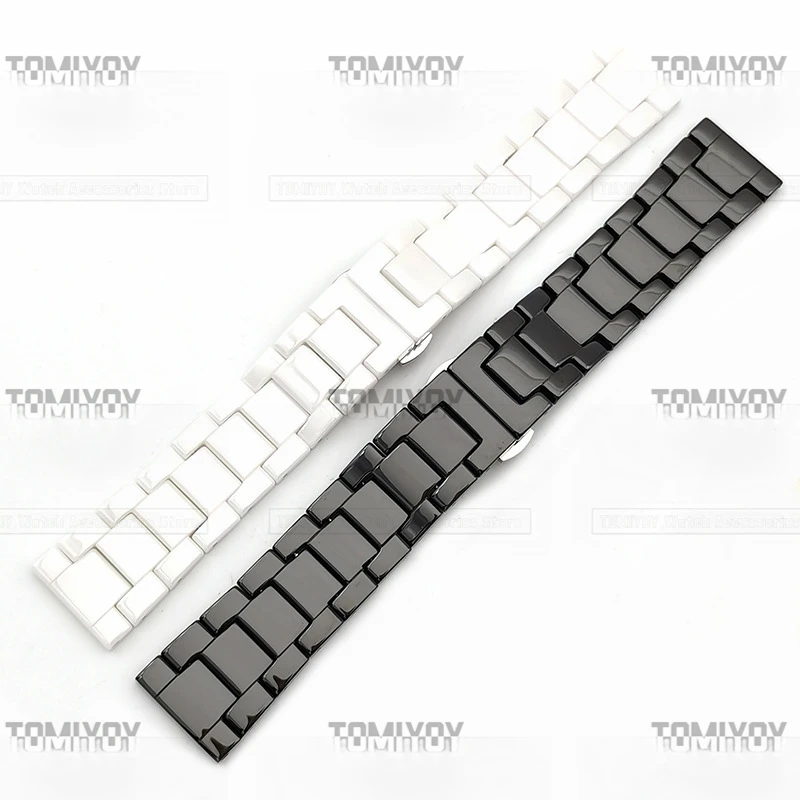 16 18 20 22MM Flat End Black White Zirconia Ceramics Three Beads Watch Band