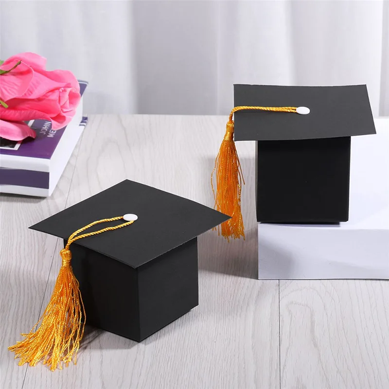 10pcs Paper Graduation Cap Candy Treat Boxes Gift Boxes with Tassel Graduation Party Unique Doctoral Cap Shaped Funny Funny Cute