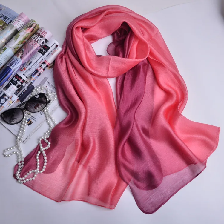 Solid color gradual change color mulberry silk silk scarf color matching women's scarf shawl yarn beach towel