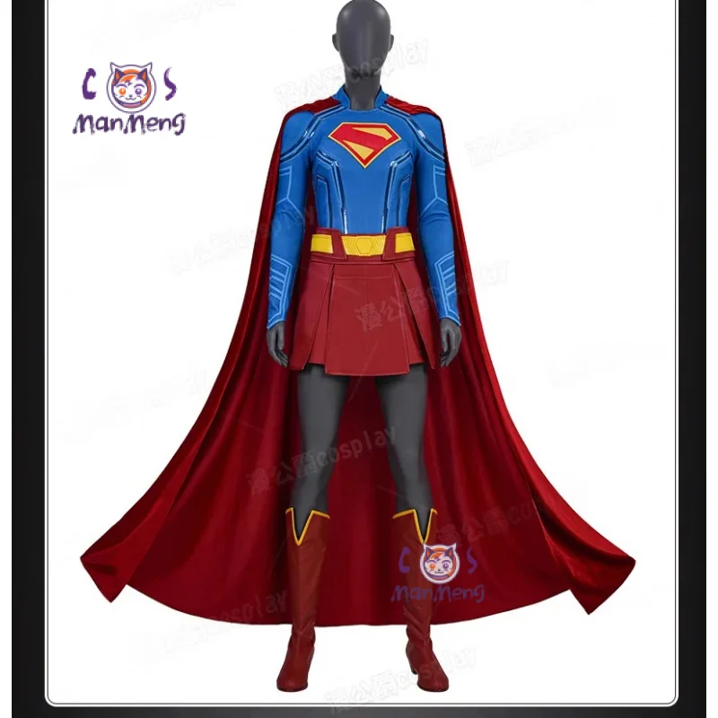 

Новый костюм супергероя из фильма 2025 года, костюм супергерл для косплея, обувь, комбинезон, плащ, юбка, пояс, комплект, женская фантазийная униформа на Хэллоуин