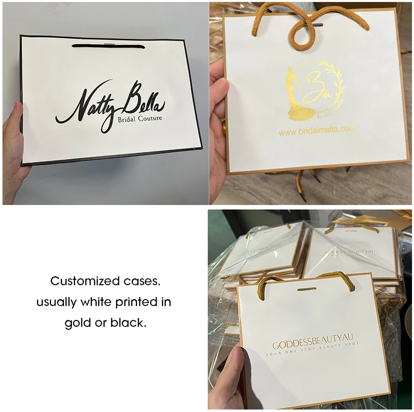 20Pcs Custom Logo Paper Bag, White Paper Gift Bag with Handle, Shopping Festival Present Bag, Business Pajamas Clothes Packaging