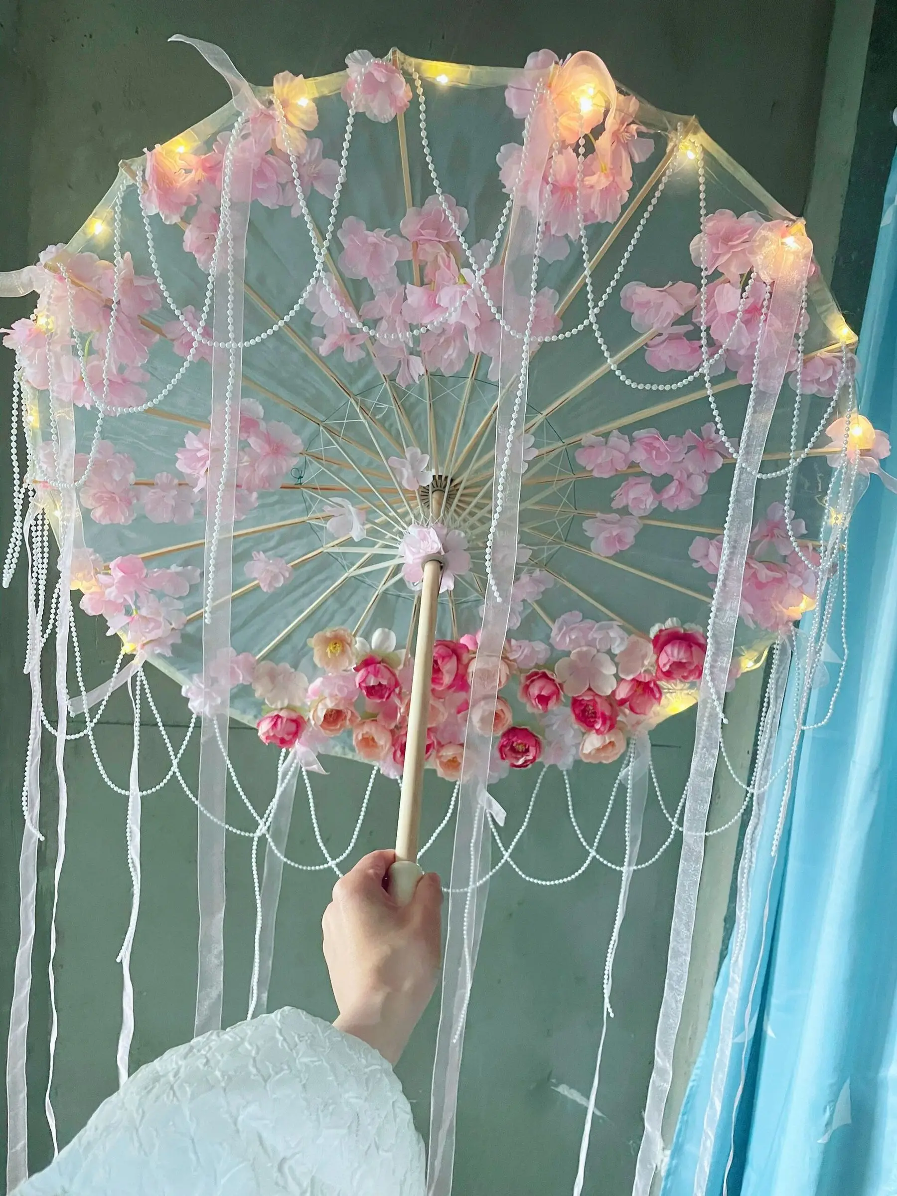 Cosplay Flowers LED Silk Cloth Decorative Umbrella Beach Princess Cosplay Japanese Cherry Blossoms Chinese Peach Blossom Parasol