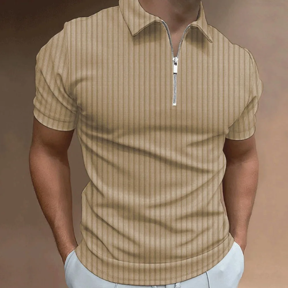 2026 Men's New Summer Polo Shirt Striped Short Sleeved Lapel T-shirt Casual Breathable Business Fashionable Men's Clothing