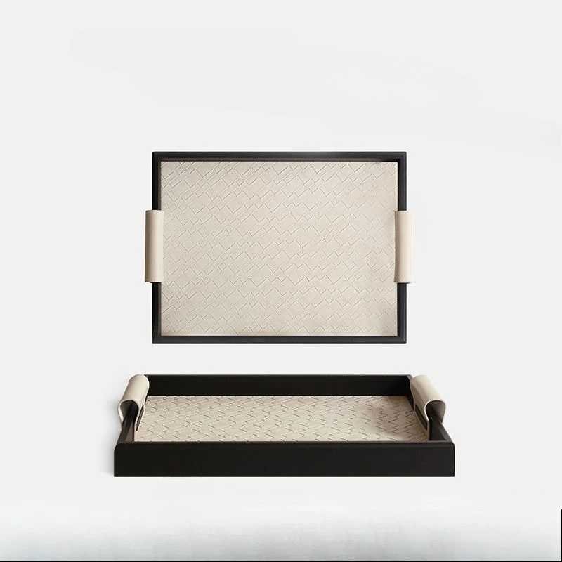 Design French light luxury, entrance storage tray leather, tray decoration, gift ornaments