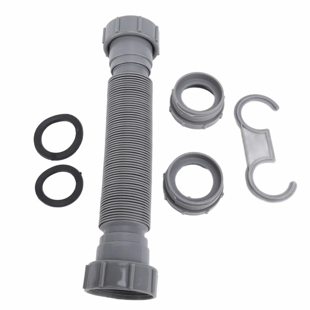 Durable 1-1/2 Inch Size P Trap Pipe Leakproof Design Grey Sink Drain Hose Expandable Flexible P Trap Pipe Kit Slotted Basin