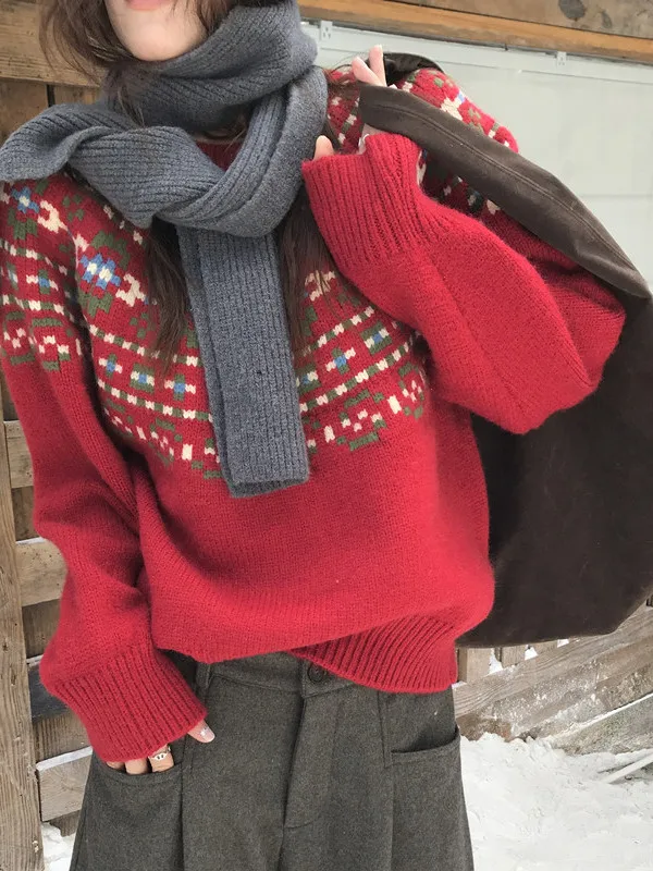 Cisas Aosphere Soft Cozy Color Blo Knit Sweater Women's Winter Faionable Island Sle Sweater Korean Loose Fit