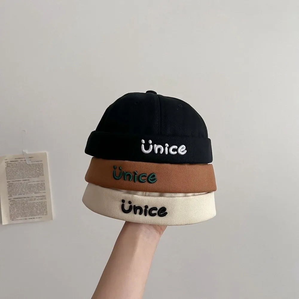 

Letter Embroidered Brimless Hat Cotton Sun Protection Children Melon Beanie Adjustable Breathable Bucket Hat Summer